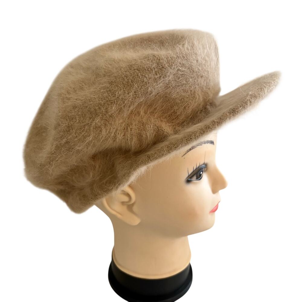 NWT Pro Tide Fluffy Angora Fur Blend Newsboy Cap Hat Retro Tan 40's Look